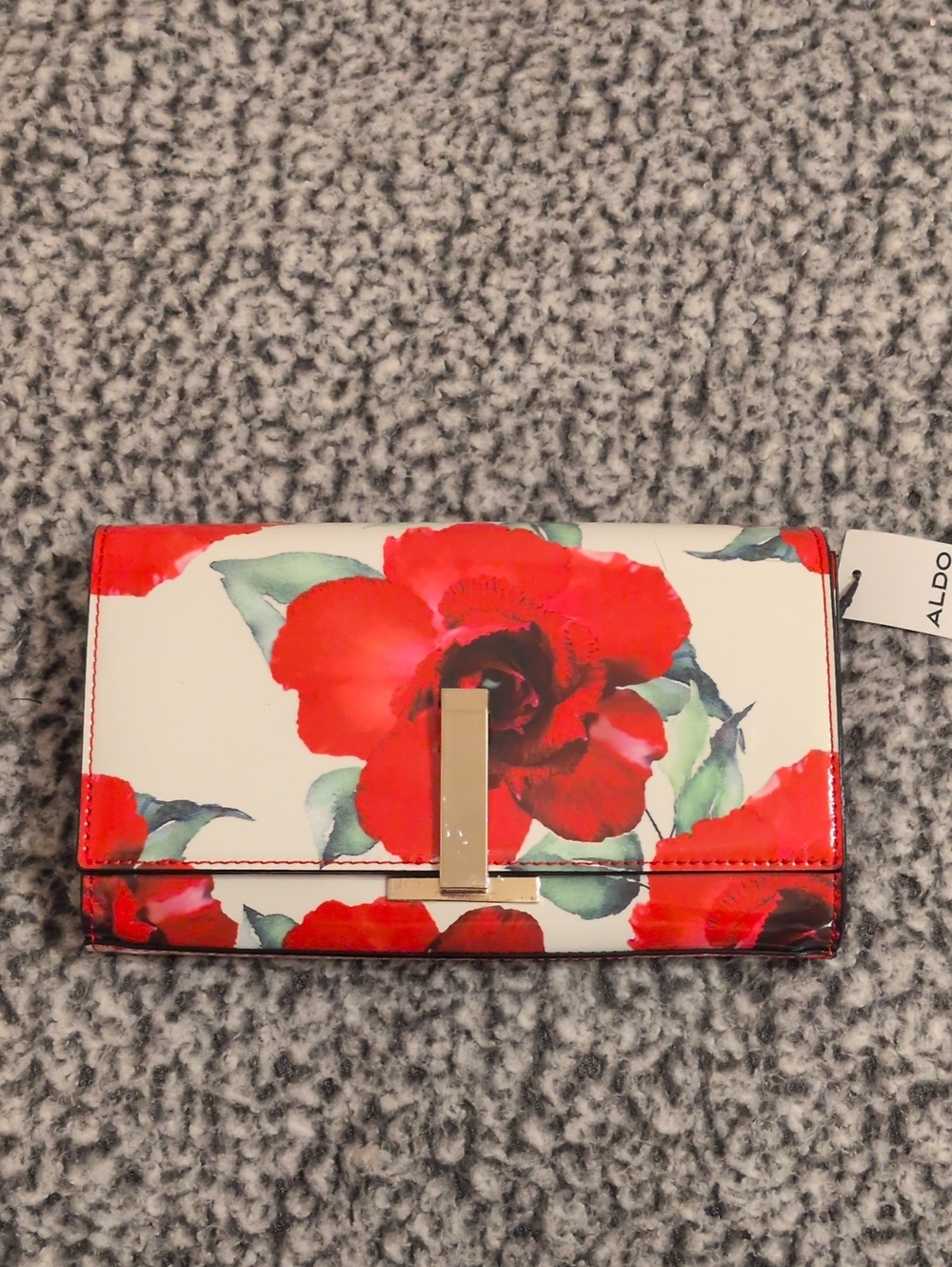ALDO NEW Red Floral Clutch Wallet with Gold-Tone Accent - Picture 1 of 2